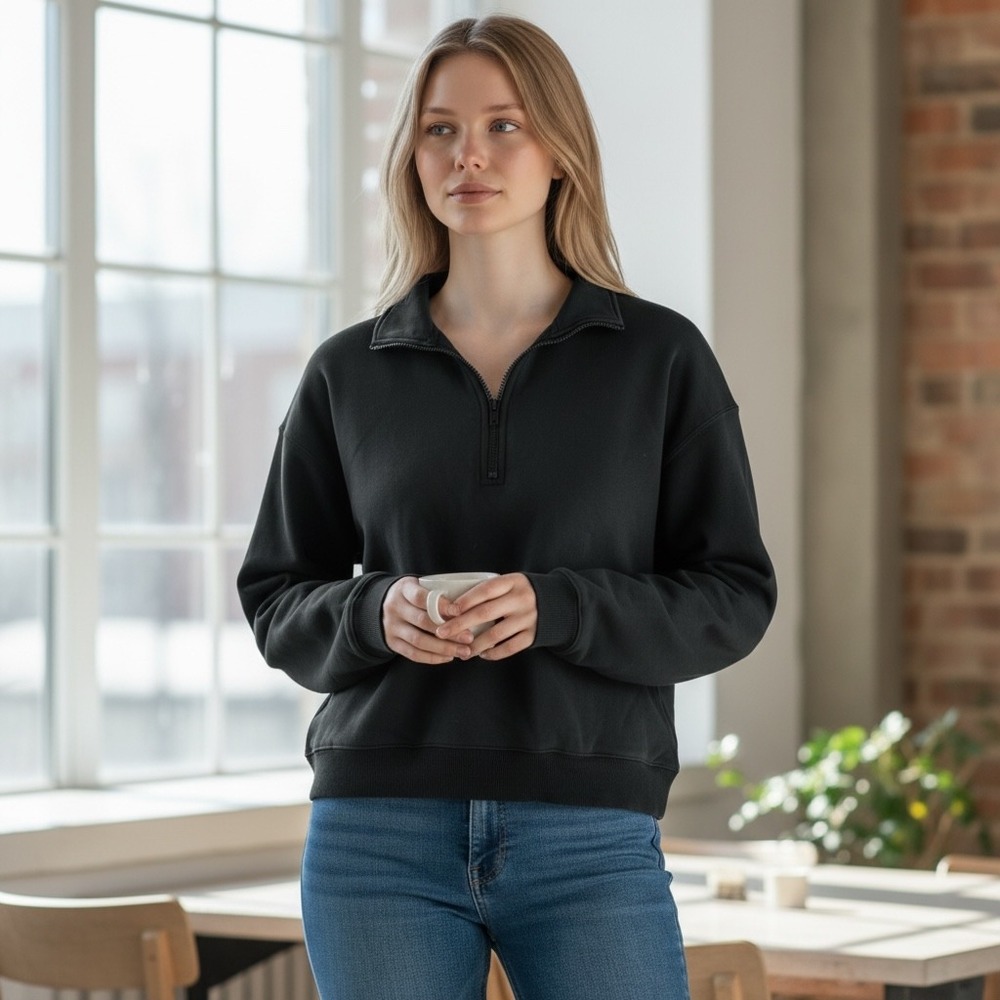 Fabletics Quarter Zip Pullover Sweatshirt Black L… - image 2